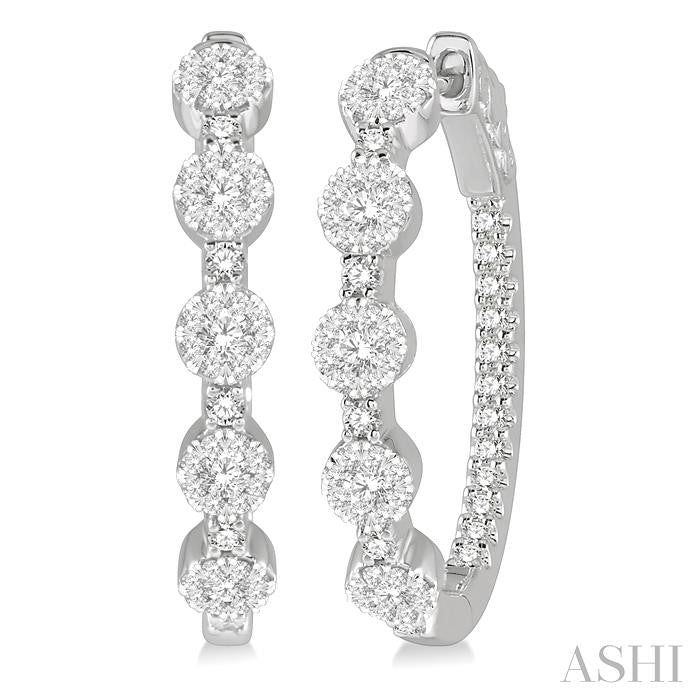 1 Ctw Circular Five Mount Lovebright Round Cut Diamond Hoop Earrings in 14K White Gold