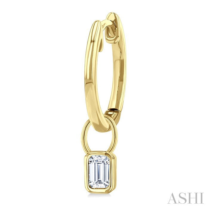 1/3 Ctw Bezel Set Emerald Cut Diamond Huggie Earrings in 10K Yellow Gold