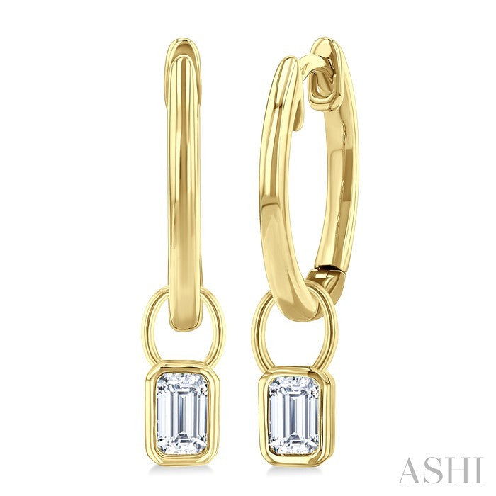1/3 Ctw Bezel Set Emerald Cut Diamond Huggie Earrings in 10K Yellow Gold