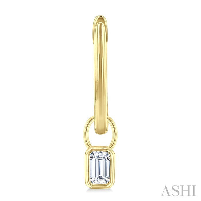 1/3 Ctw Bezel Set Emerald Cut Diamond Huggie Earrings in 10K Yellow Gold