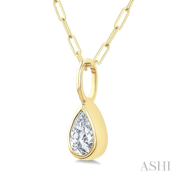 1/5 Ctw Pear Cut Bezel Set Diamond Fashion Pendant With Paperclip Chain in 14K yellow Gold