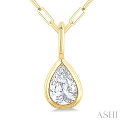 1/5 Ctw Pear Cut Bezel Set Diamond Fashion Pendant With Paperclip Chain in 14K yellow Gold