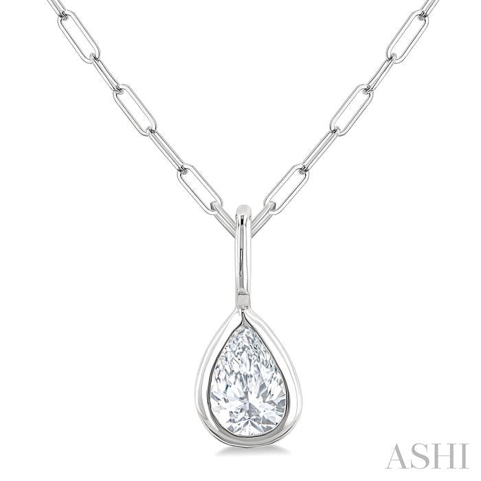 1/5 Ctw Pear Cut Bezel Set Diamond Fashion Pendant With Paperclip Chain in 10K White Gold
