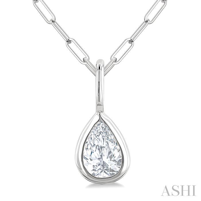1/5 Ctw Pear Cut Bezel Set Diamond Fashion Pendant With Paperclip Chain in 10K White Gold