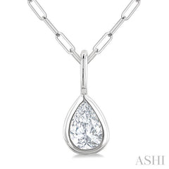 1/5 Ctw Pear Cut Bezel Set Diamond Fashion Pendant With Paperclip Chain in 10K White Gold
