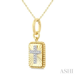 1/20 Ctw Latin Cross Round Cut Diamond Rectangular Fluted Medallion Fashion Pendant With Chain in 10K Yellow and White Gold