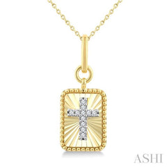 1/20 Ctw Latin Cross Round Cut Diamond Rectangular Fluted Medallion Fashion Pendant With Chain in 10K Yellow and White Gold