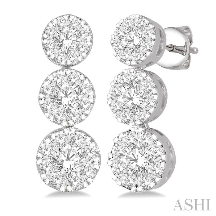 1 Ctw Hanging Triple Mount Lovebright Round Cut Diamond Earring in 14K White Gold