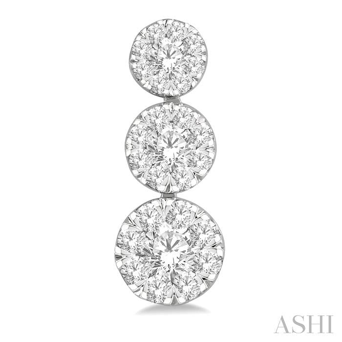 3/4 Ctw Hanging Triple Mount Lovebright Round Cut Diamond Earring in 14K White Gold