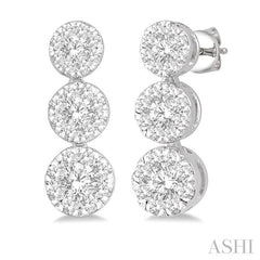 1/2 Ctw Hanging Triple Mount Lovebright Round Cut Diamond Earring in 14K White Gold