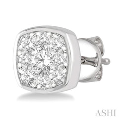 1/2 Ctw Cushion Shape Round Cut Diamond Lovebright Bezel Stud Earring in 14K White Gold