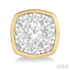 1/2 Ctw Cushion Shape Round Cut Diamond Lovebright Bezel Stud Earring in 14K Yellow and White Gold