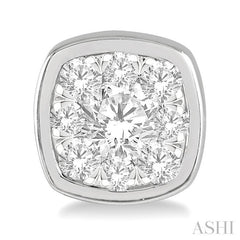 1/3 Ctw Cushion Shape Round Cut Diamond Lovebright Bezel Stud Earring in 14K White Gold