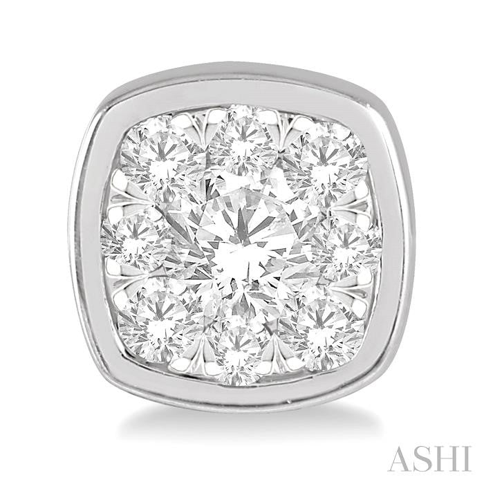 1/3 Ctw Cushion Shape Round Cut Diamond Lovebright Bezel Stud Earring in 14K White Gold