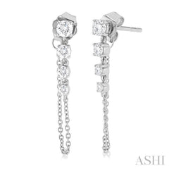 1/2 Ctw Journey Round Cut Diamond Fashion Long Chain Earring in 14K White Gold