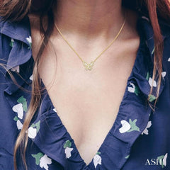 1/3 Ctw Petite Butterfly Baguette and Round Cut Diamond Fashion Pendant With Chain in 10K Yellow Gold
