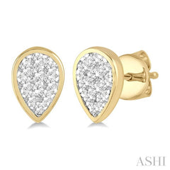 1/2 Ctw Pear Shape Lovebright Round Cut Diamond Bezel Stud Earring in 14K Yellow and White Gold
