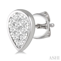 1/2 Ctw Pear Shape Lovebright Round Cut Diamond Bezel Stud Earring in 14K White Gold