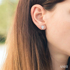 1/2 Ctw Pear Shape Lovebright Round Cut Diamond Bezel Stud Earring in 14K White Gold