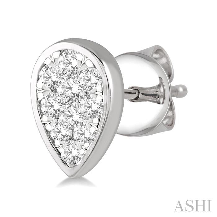 1/3 Ctw Pear Shape Lovebright Round Cut Diamond Bezel Stud Earring in 14K White Gold