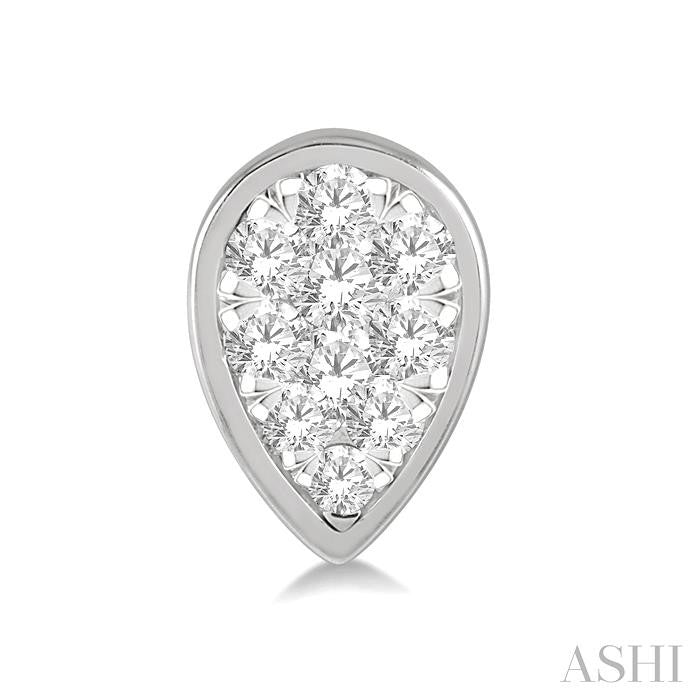 1/3 Ctw Pear Shape Lovebright Round Cut Diamond Bezel Stud Earring in 14K White Gold