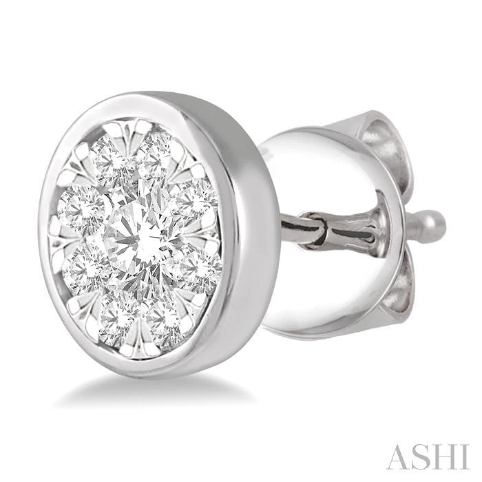 1 Ctw Lovebright Round Cut Diamond Bezel Stud Earring in 14K White Gold
