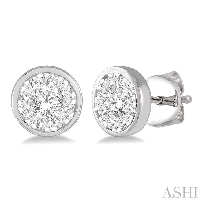 1 Ctw Lovebright Round Cut Diamond Bezel Stud Earring in 14K White Gold