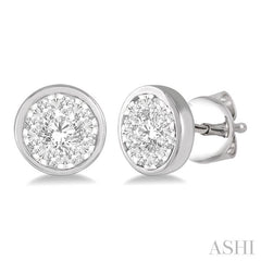 1 Ctw Lovebright Round Cut Diamond Bezel Stud Earring in 14K White Gold