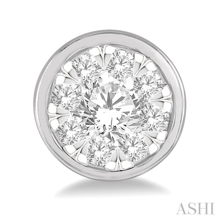 1 Ctw Lovebright Round Cut Diamond Bezel Stud Earring in 14K White Gold