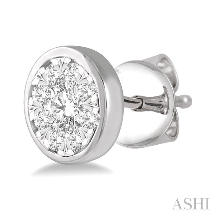 3/4 Ctw Lovebright Round Cut Diamond Bezel Stud Earring in 14K White Gold
