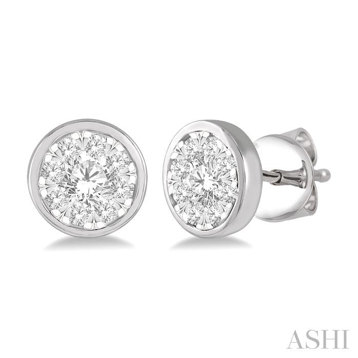3/4 Ctw Lovebright Round Cut Diamond Bezel Stud Earring in 14K White Gold