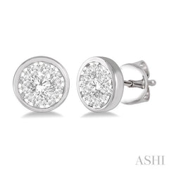 3/4 Ctw Lovebright Round Cut Diamond Bezel Stud Earring in 14K White Gold