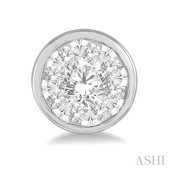 3/4 Ctw Lovebright Round Cut Diamond Bezel Stud Earring in 14K White Gold