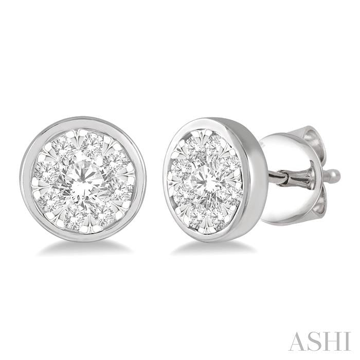 1/2 Ctw Lovebright Round Cut Diamond Bezel Stud Earring in 14K White Gold