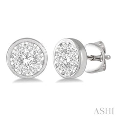 1/2 Ctw Lovebright Round Cut Diamond Bezel Stud Earring in 14K White Gold