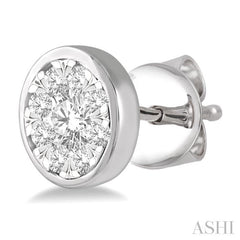 1/2 Ctw Lovebright Round Cut Diamond Bezel Stud Earring in 14K White Gold