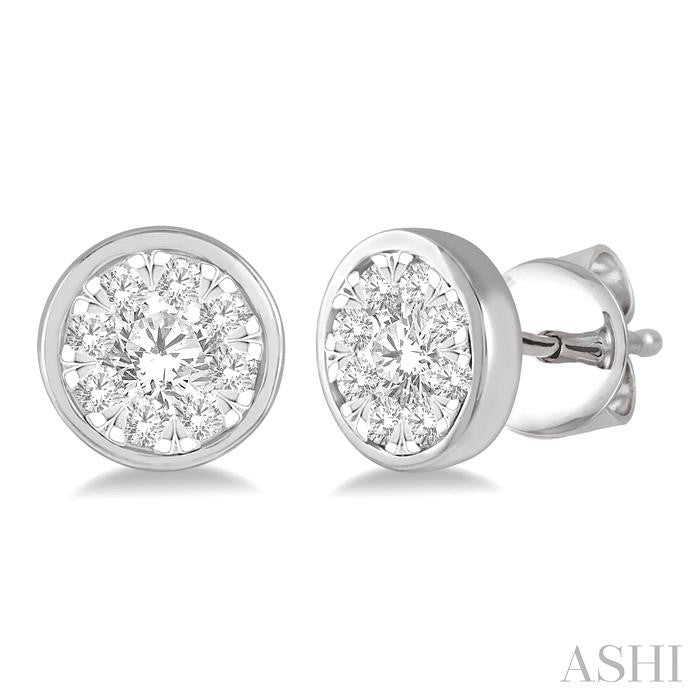 1/2 Ctw Lovebright Round Cut Diamond Bezel Stud Earring in 14K White Gold