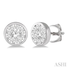 1/2 Ctw Lovebright Round Cut Diamond Bezel Stud Earring in 14K White Gold