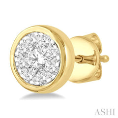 1/3 Ctw Lovebright Round Cut Diamond Bezel Stud Earring in 14K Yellow and White Gold
