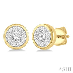 1/3 Ctw Lovebright Round Cut Diamond Bezel Stud Earring in 14K Yellow and White Gold