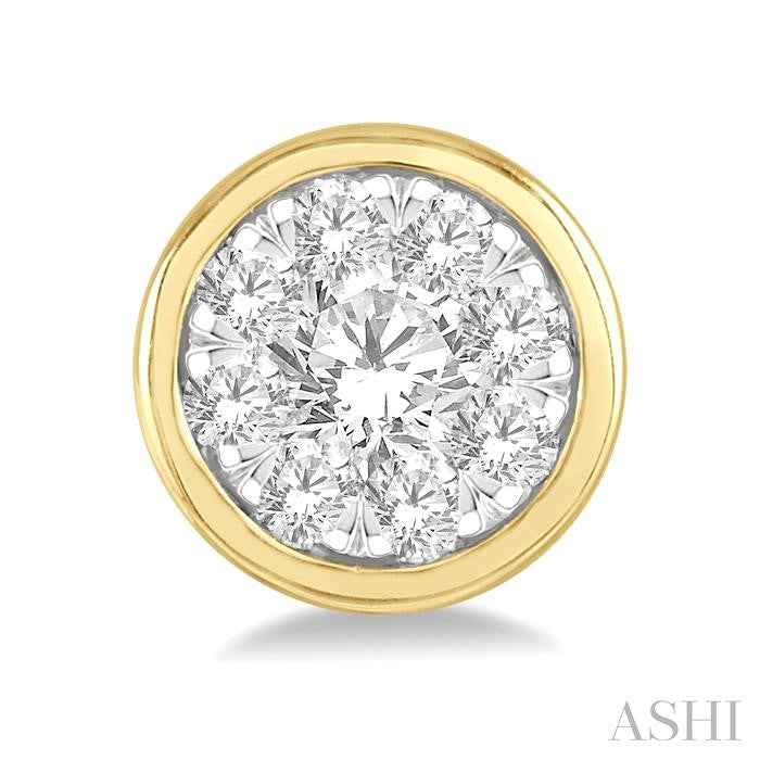 1/3 Ctw Lovebright Round Cut Diamond Bezel Stud Earring in 14K Yellow and White Gold