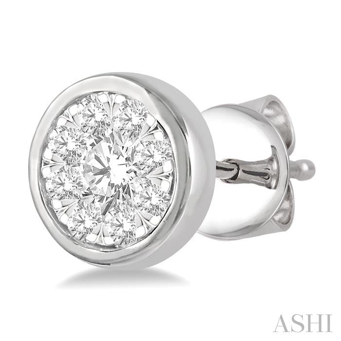 1/3 Ctw Lovebright Round Cut Diamond Bezel Stud Earring in 14K White Gold