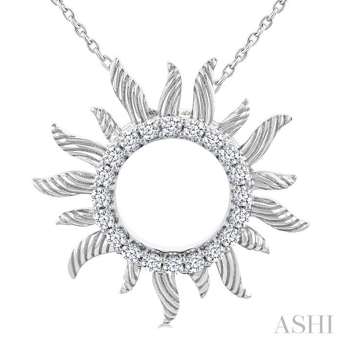 1/4 Ctw Textured Sunburst Round Cut Diamond Fashion Pendant With Chain in 10K White Gold