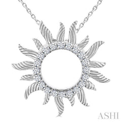 1/4 Ctw Textured Sunburst Round Cut Diamond Fashion Pendant With Chain in 10K White Gold