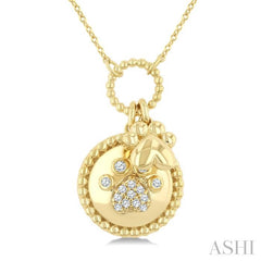 1/8 Ctw Medallion Dog Paw Charm Round Cut Diamond Fashion Pendant With Chain in 10K Yellow Gold