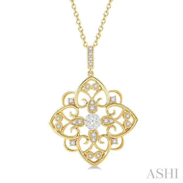 1/3 Ctw Floral Heart Lovebright Round Cut Diamond Pendant With Chain in 14K Yellow and White Gold