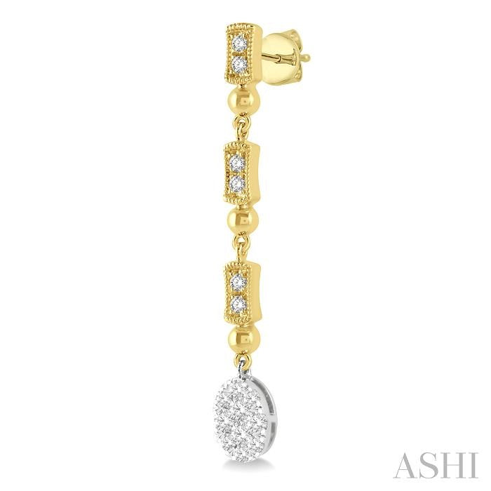 5/8 Ctw Oval & Bar Shape Lovebright Round Cut Diamond Earrings in 14K Yellow and White Gold