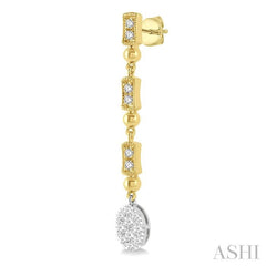 5/8 Ctw Oval & Bar Shape Lovebright Round Cut Diamond Earrings in 14K Yellow and White Gold