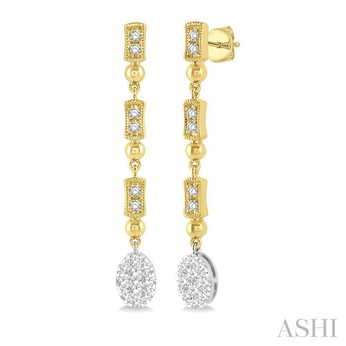5/8 Ctw Oval & Bar Shape Lovebright Round Cut Diamond Earrings in 14K Yellow and White Gold