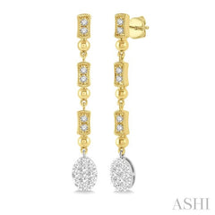 5/8 Ctw Oval & Bar Shape Lovebright Round Cut Diamond Earrings in 14K Yellow and White Gold